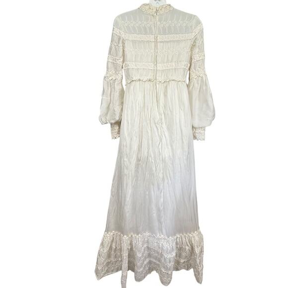Vintage Prairie Cottagecore Victorian Bishio Sleeve Embroidered Ivory Dress XS - Picture 14 of 14